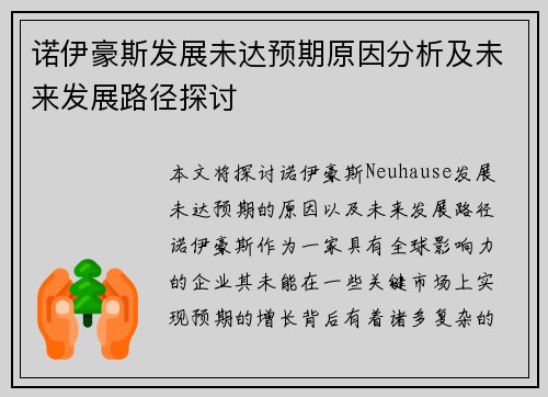 诺伊豪斯发展未达预期原因分析及未来发展路径探讨